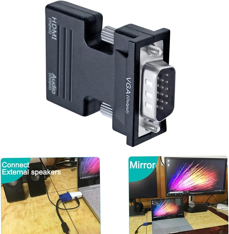 D-tech Directional HDMI to VGA Adapter with 3.5mm Audio Port (Laptop HDMI Source Output to VGA TV) for Old Computer Monitor PC Projector 1080P Video (Female HDMI in, Male VGA Out) - Image 5